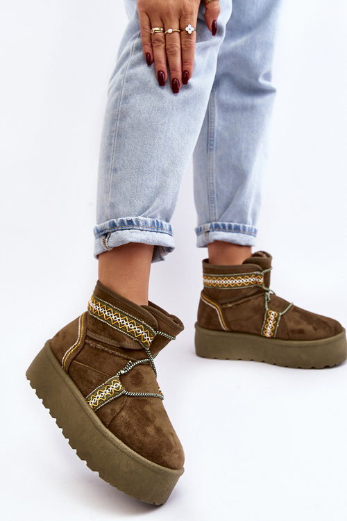 Damskie Śniegowce Na Grubej Podeszwie Z Wiązaniem Zielone Milson