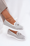 Skórzane Ażurowe Półbuty Damskie Z Naturalnej Skóry D&A LR51-631 Srebrne