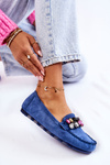 Damskie Zamszowe Mokasyny Z Ozdobami Niebieskie Janetta