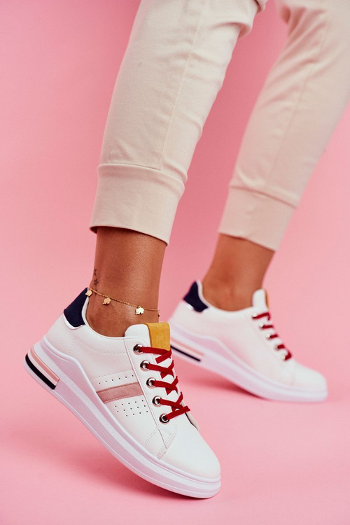 Sportowe Damskie Buty Biało Granatowe Mirra