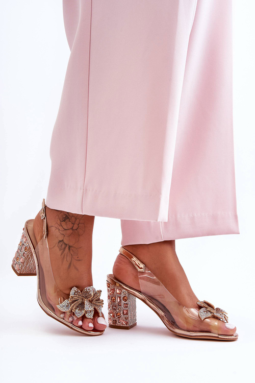 Zdobione Stylowe Sandały Transparentne Różowe Złoto S.Barski MR1037-18