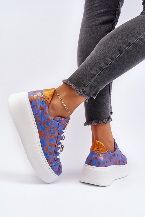 Skórzane Buty Sportowe Na Platformie Maciejka 06191-06 Niebieskie