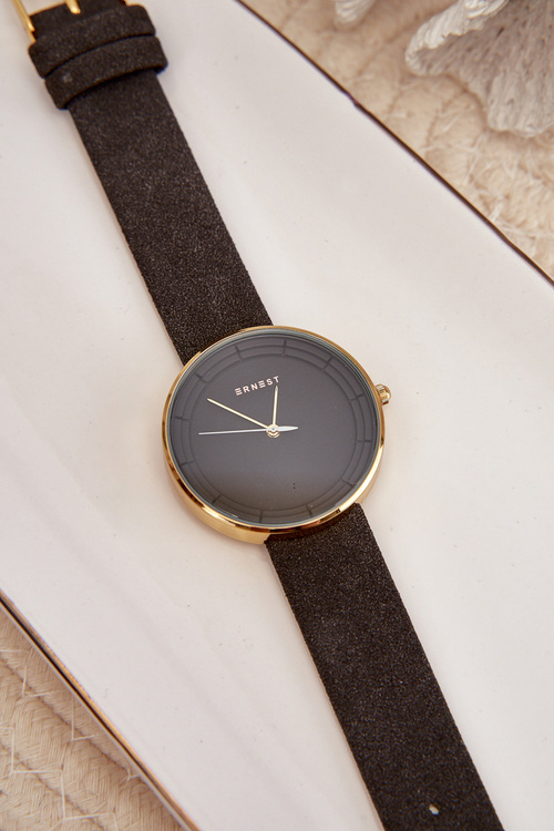 Damski Zamszowy Analogowy Zegarek Bez Niklu Ernest Czarny E94195