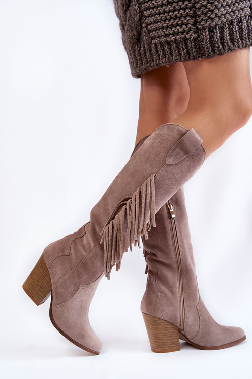 Damskie Zamszowe Kozaki Kowbojki Lewski 3094/F Szare