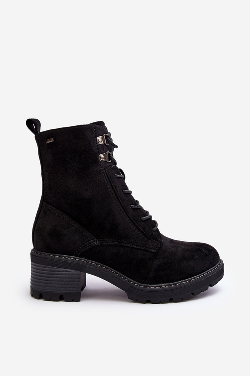 Damskie Botki Na Niskim Obcasie Sznurowane Czarne Adinail