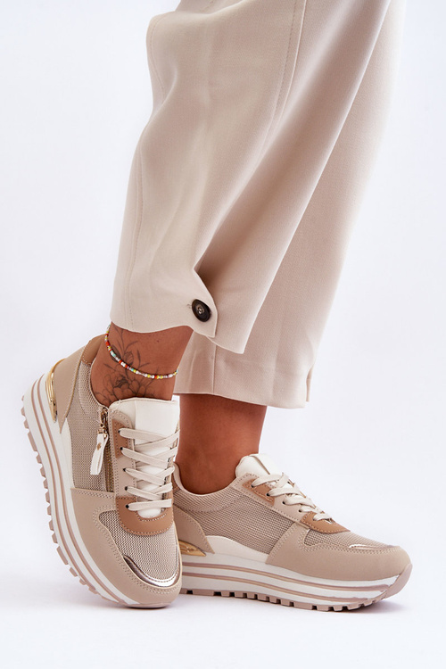 Damskie Buty Sportowe Z Ozdobnym Zamkiem Beżowe Cairo