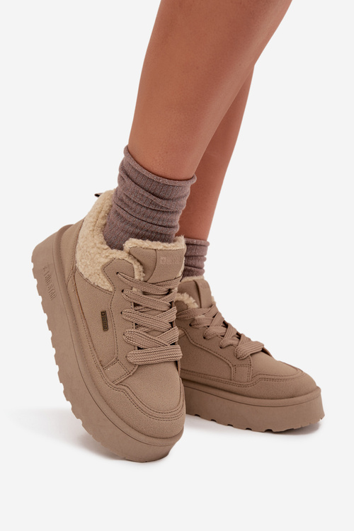 Sneakersy Damskie Na Platformie Z Futerkiem Typu Baranek Big Star SS274105 Beżowe