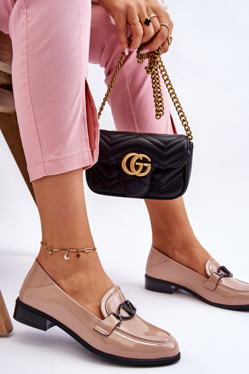 Lakierowane Mokasyny Na Płaskim Obcasie Beżowe Marra