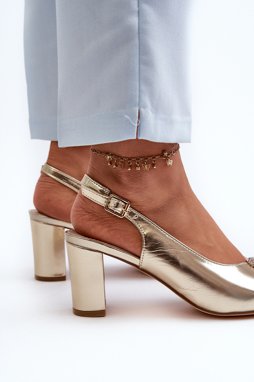 Eleganckie Sandały Na Słupku Z Ozdobą Złote Trasea
