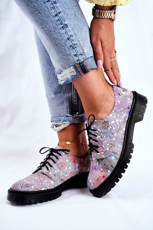 Damskie Półbuty Oxfordy Popiel Skórzane Maciejka 04087-13