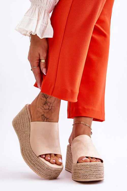 Damskie Klapki Na Koturnie I Platformie Beżowe Ysabel