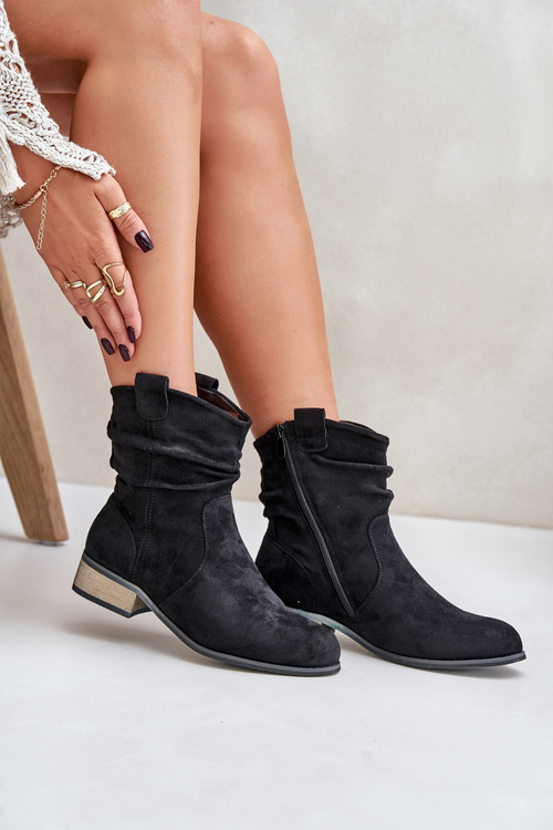 Ocieplane Botki Z Marszczeniem Na Niskim Obcasie Czarne Elletinnia