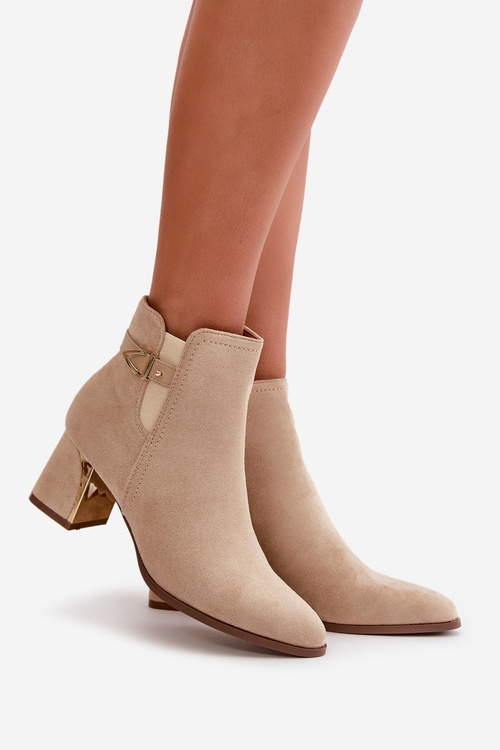 Botki Damskie Na Słupku Zapinane Na Zamek Eko Zamszowe Jasnobeżowe Bonucci