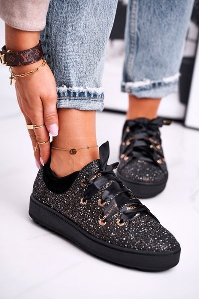 Damskie Trampki Eleganckie Skórzane Laura Messi Czarne 2045