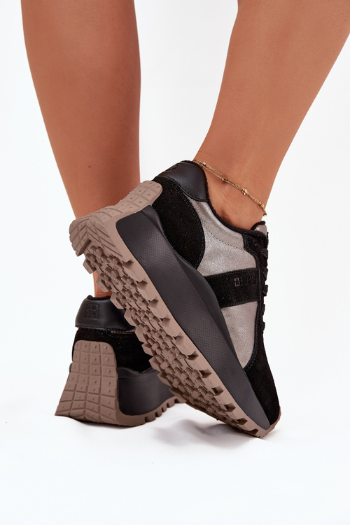 Zamszowe Sneakersy Damskie Ocieplane Na Platformie Big Star OO274A217 HI-POLY SYSTEM Czarne