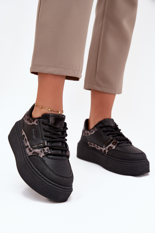 Damskie Sneakersy Na Platformie Big Star SS274358 Panterka Czarne