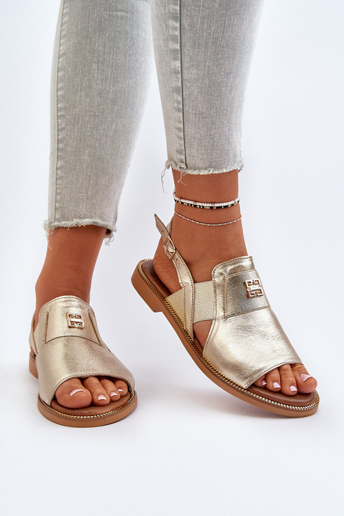 Zazoo 40385 Damskie Skórzane Sandały Złote