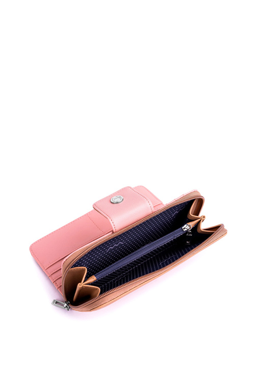 Duży Portfel Damski Na Suwak Brązowo-Różowy Huntress