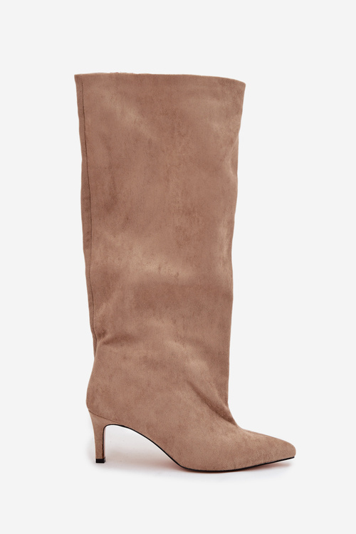 Wsuwane Kozaki Damskie Na Szpilce Beżowe Taffine