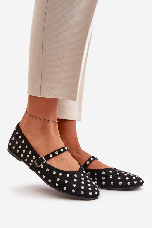 Zdobione Baleriny Z Paskiem Eko Zamszowe Czarne Tirilissa