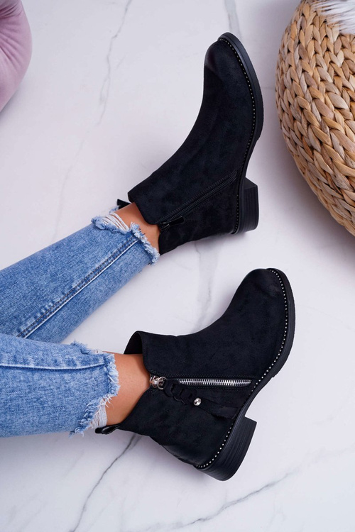 Damskie Botki Płaski Obcas Czarne Barski 98-20