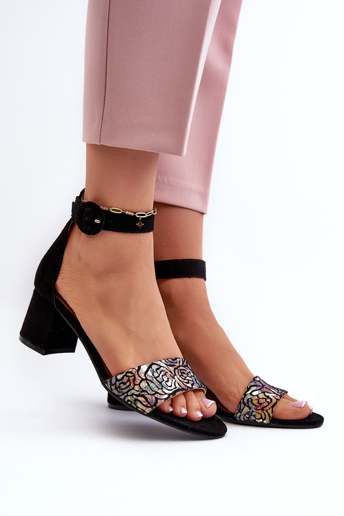 Zamszowe Sandały Na Obcasie Maciejka 04141-48 Czarne