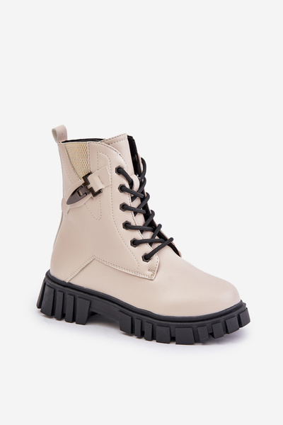 Ocieplane Botki Dziewczęce Na Zamek Z Ozdobą Beżowe Zinnirella