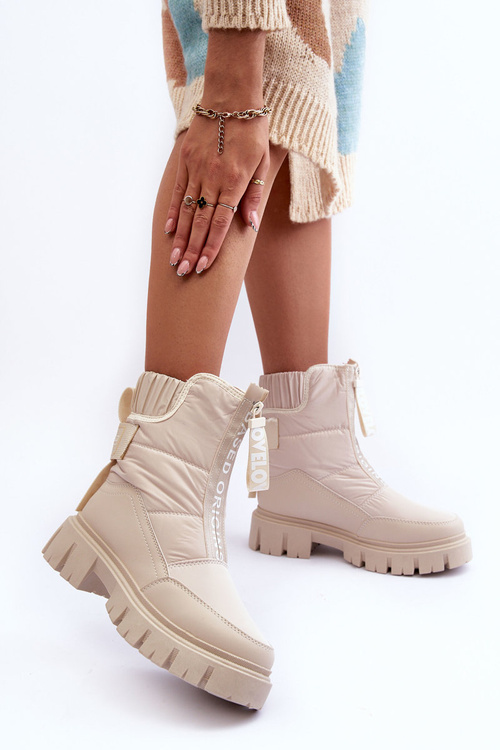 Wysokie Śniegowce Damskie Ocieplane Beżowe Freoc