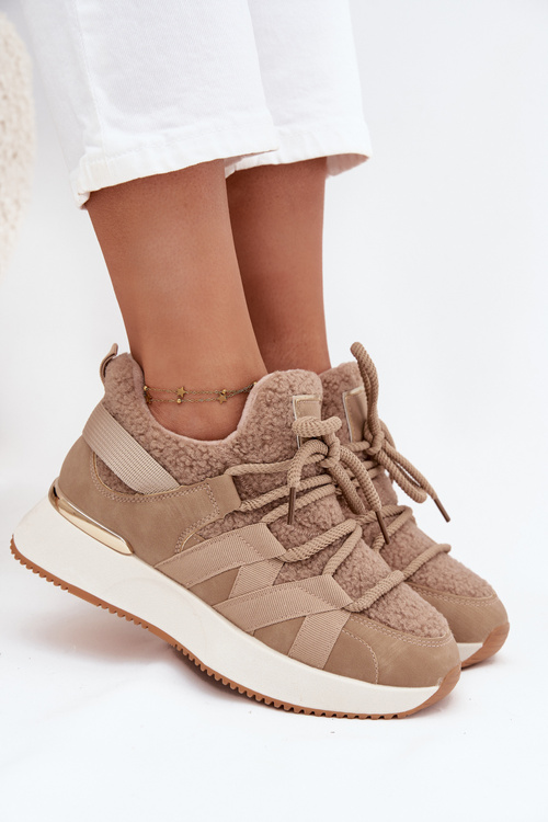 Ocieplane Sneakersy Damskie Na Platformie Beżowe Juvira