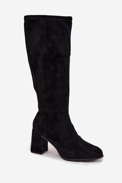 Kozaki Damskie Na Słupku Z Eko Zamszu Czarne Yelisse