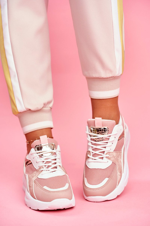 Sportowe Damskie Buty Sneakersy Biało Różowe Martina