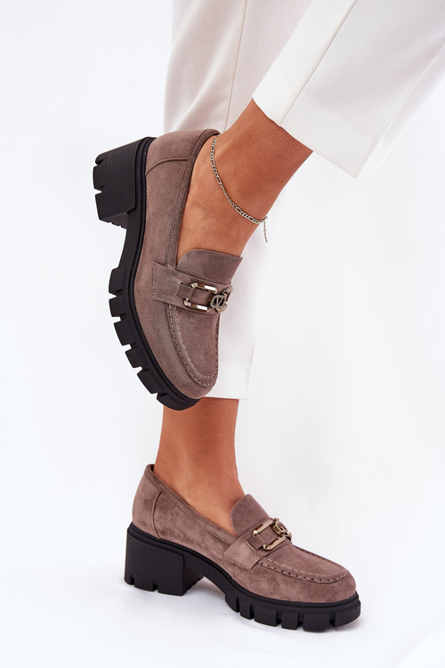 Eko Zamszowe Półbuty Damskie Z Ozdobą Vinceza 39921 Ciemnobeżowe