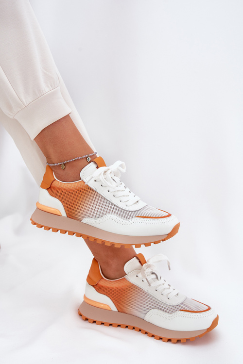 Skórzane Buty Sportowe Z Siateczką Damskie Vinceza 66775 Pomarańczowe