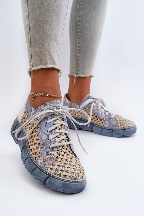 Damskie Skórzane Półbuty Maciejka 05850-06 Niebieskie