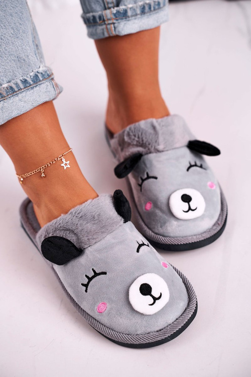 Damskie Welurowe Papcie Z Lamą Szare Ruddy