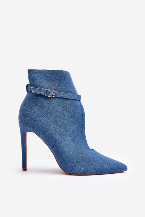 Jeansowe Botki Damskie Na Szpilce Niebieskie Amalundi