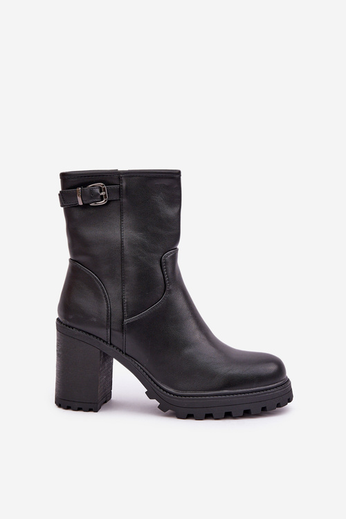 Ocieplane Botki Na Słupku Z Klamrą Czarne Selavia