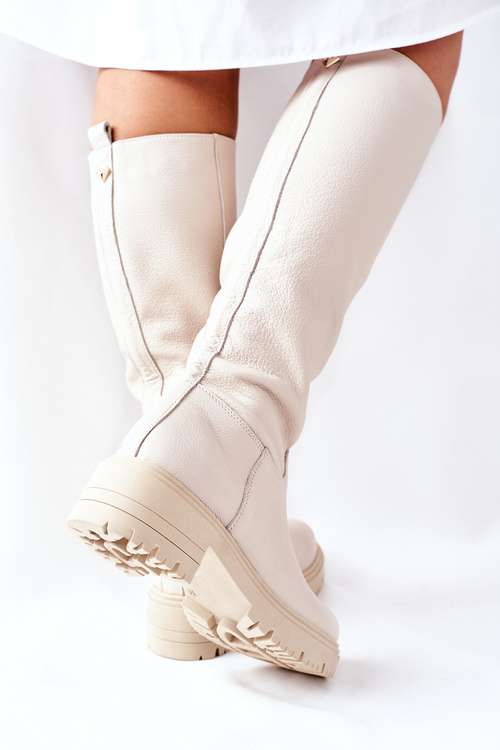 Skórzane Kozaki Beżowe Nicole 2685