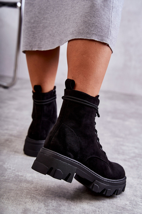 Zamszowe Ocieplane Botki Workery Czarne Darvin