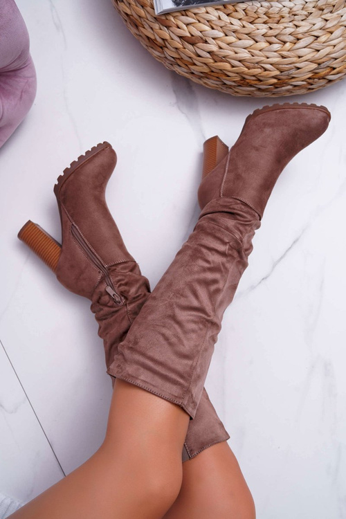 Kozaki Damskie Na Słupku Zamszowe Khaki Marion