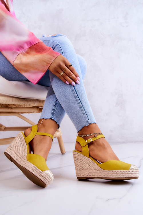 Damskie Espadryle Na Plecionej Platformie Żółte Canillo