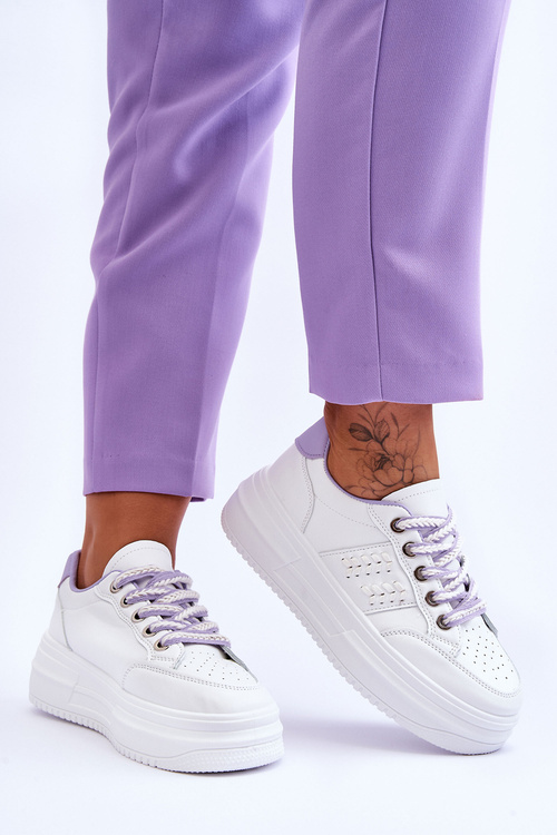 Modne Damskie Sneakersy Na Platformie Biało-Fioletowe Claribel