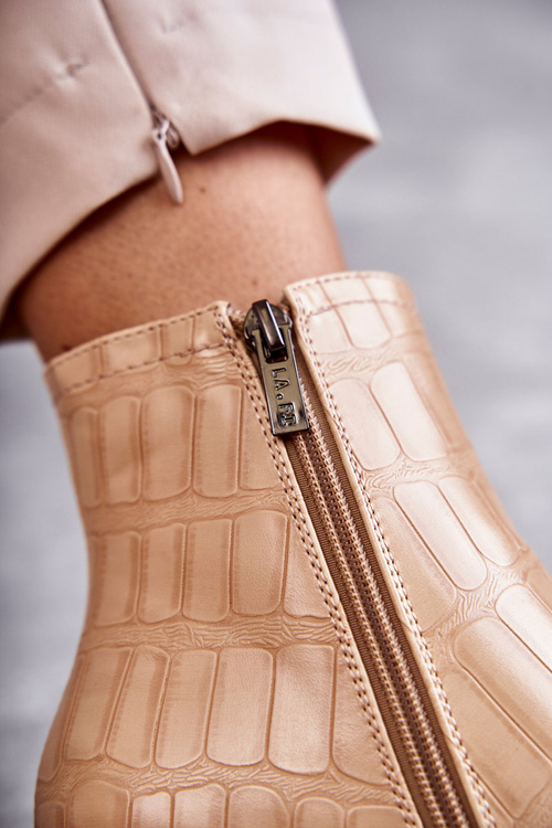 Wężowe Skórzane Botki La.Fi 260038BE-XC Beżowe