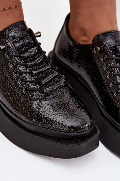 Skórzane Lakierowane Półbuty Damskie Na Platformie Artiker 57C2041 Czarne