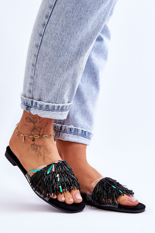 Damskie Klapki Z Modnymi Ozdobami S.Barski KV-576-4 Czarne