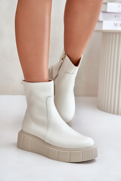 Zazoo 60369 Damskie Skórzane Botki Na Platformie Jasnobeżowe