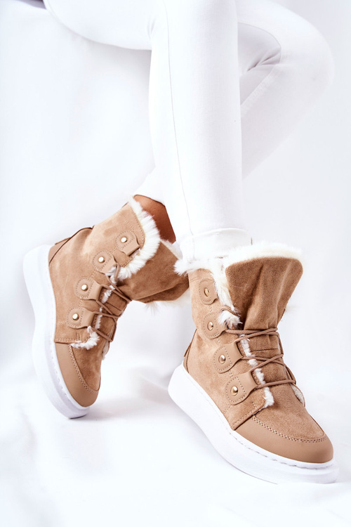 Ocieplane Botki Z Futerkiem Beżowe Hoppy