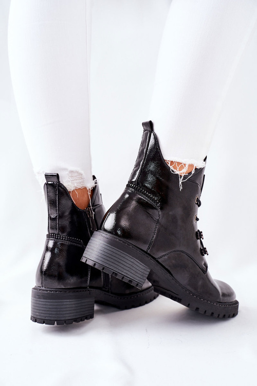 Lakierowane Ocieplane Botki Czarne Cloghan