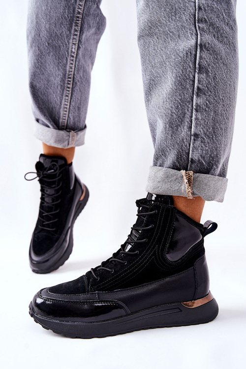 Wysokie Skórzane Sportowe Sneakersy Czarne Chocci