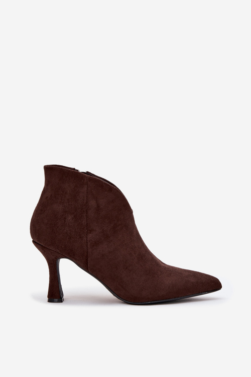 Niskie Botki Damskie Na Szpilce Eko Zamszowe Czekoladowe Jolivra